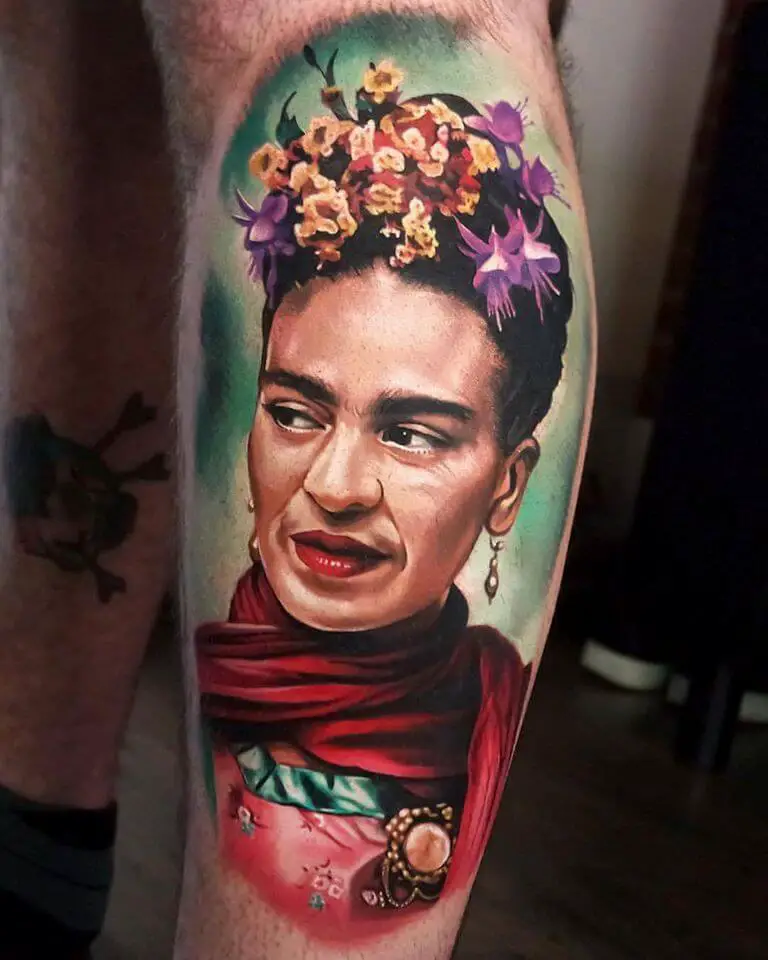Frida Kahlos Realistic Tattoo 3 80+ Famous Frida Kahlo Tattoo Designs (Inspirational, Meaningful And Meaningless)
