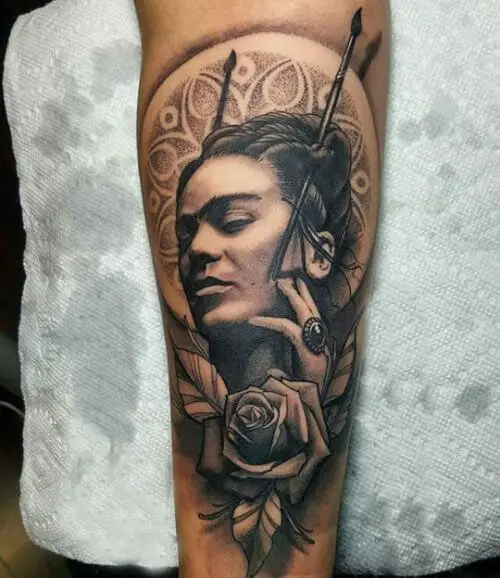 Frida Kahlos Realistic Tattoo 4 80+ Famous Frida Kahlo Tattoo Designs (Inspirational, Meaningful And Meaningless)