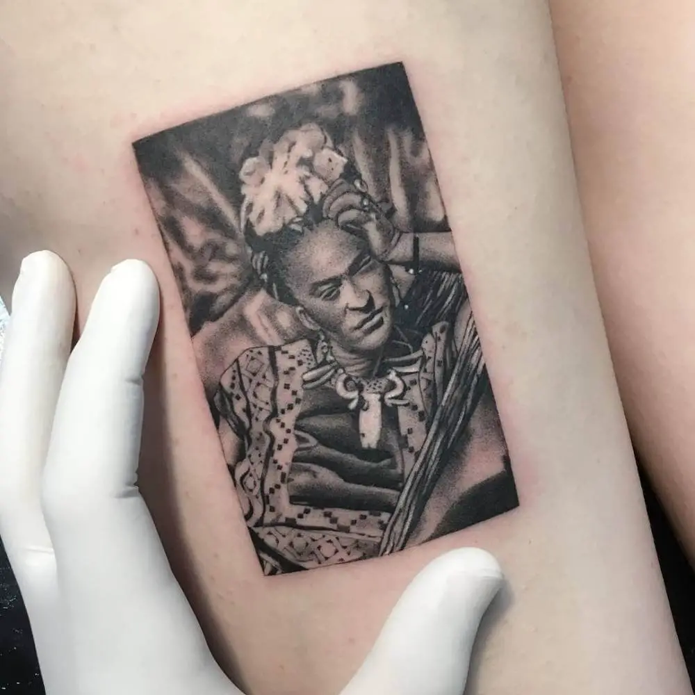 Frida Kahlos Realistic Tattoo 5 80+ Famous Frida Kahlo Tattoo Designs (Inspirational, Meaningful And Meaningless)