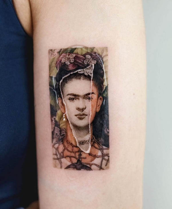 Frida Kahlos Realistic Tattoo 6 80+ Famous Frida Kahlo Tattoo Designs (Inspirational, Meaningful And Meaningless)