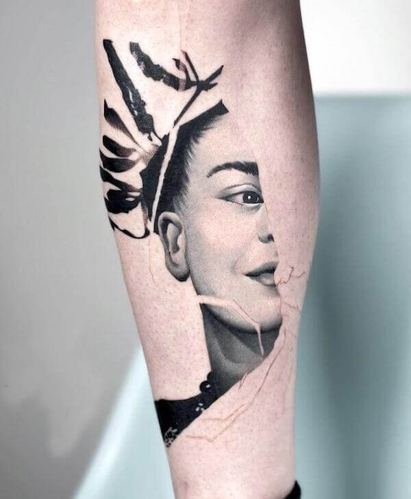 Frida Kahlos Realistic Tattoo 7 80+ Famous Frida Kahlo Tattoo Designs (Inspirational, Meaningful And Meaningless)