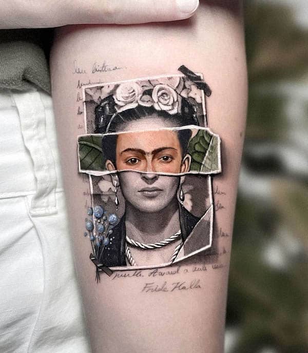 Frida Kahlos Realistic Tattoo 8 80+ Famous Frida Kahlo Tattoo Designs (Inspirational, Meaningful And Meaningless)
