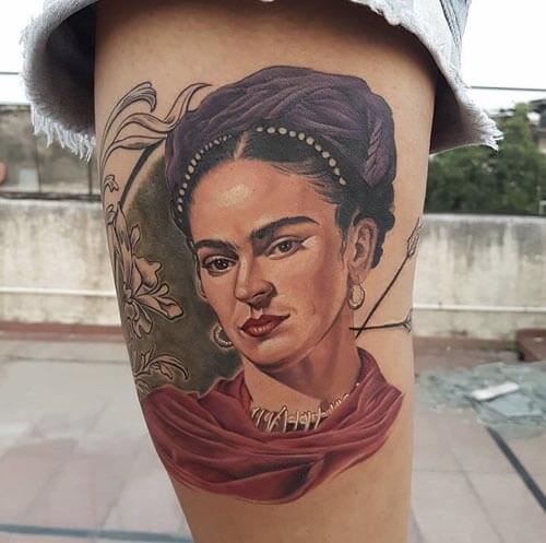 Frida Kahlos Realistic Tattoo 9 80+ Famous Frida Kahlo Tattoo Designs (Inspirational, Meaningful And Meaningless)