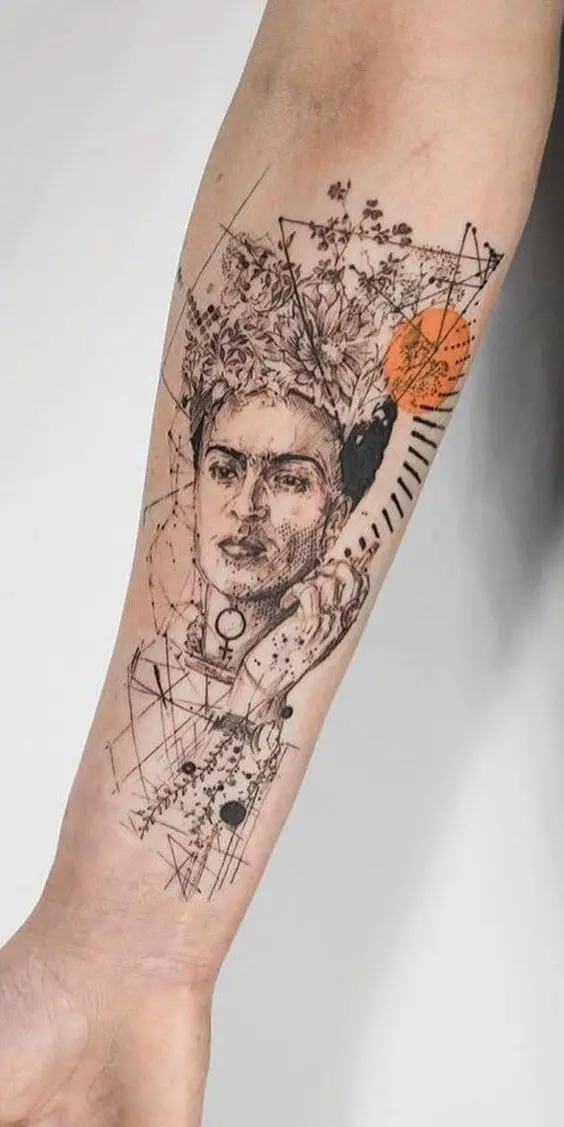 Geometrical Frida Kahlo Tattoo 4 80+ Famous Frida Kahlo Tattoo Designs (Inspirational, Meaningful And Meaningless)