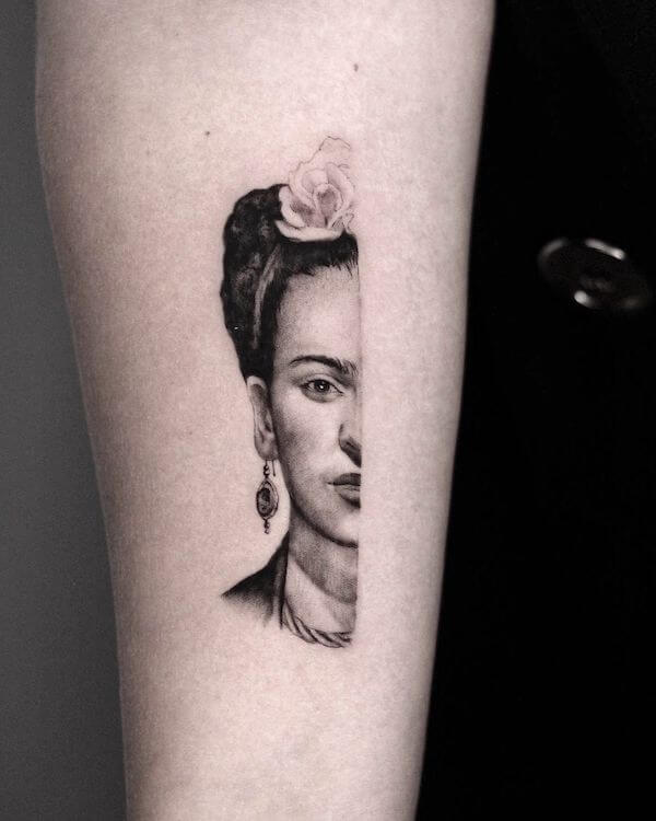 Half Frida Kahlo Tattoo 2 80+ Famous Frida Kahlo Tattoo Designs (Inspirational, Meaningful And Meaningless)