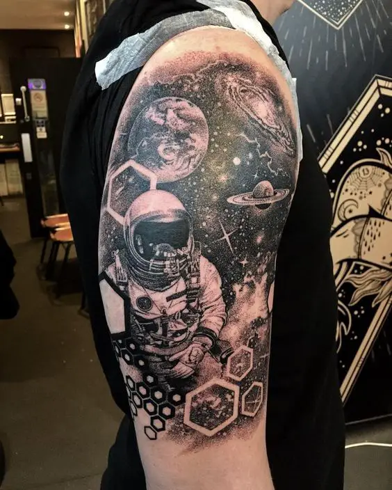 KREA - cat astronaut space tattoo, line drawing, minimalistic, geometric,  black