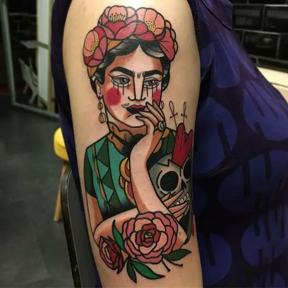 Traditional Frida Kahlo Tattoo 11 80+ Famous Frida Kahlo Tattoo Designs (Inspirational, Meaningful And Meaningless)
