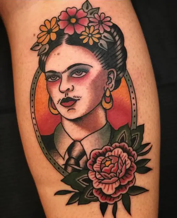 Traditional Frida Kahlo Tattoo 2 80+ Famous Frida Kahlo Tattoo Designs (Inspirational, Meaningful And Meaningless)