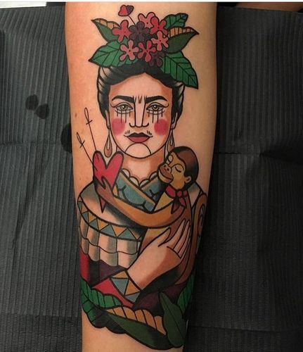 Traditional Frida Kahlo Tattoo 4 80+ Famous Frida Kahlo Tattoo Designs (Inspirational, Meaningful And Meaningless)