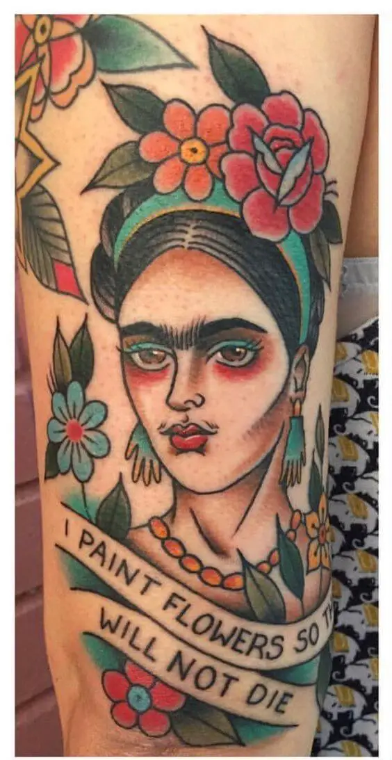 Traditional Frida Kahlo Tattoo 6 80+ Famous Frida Kahlo Tattoo Designs (Inspirational, Meaningful And Meaningless)