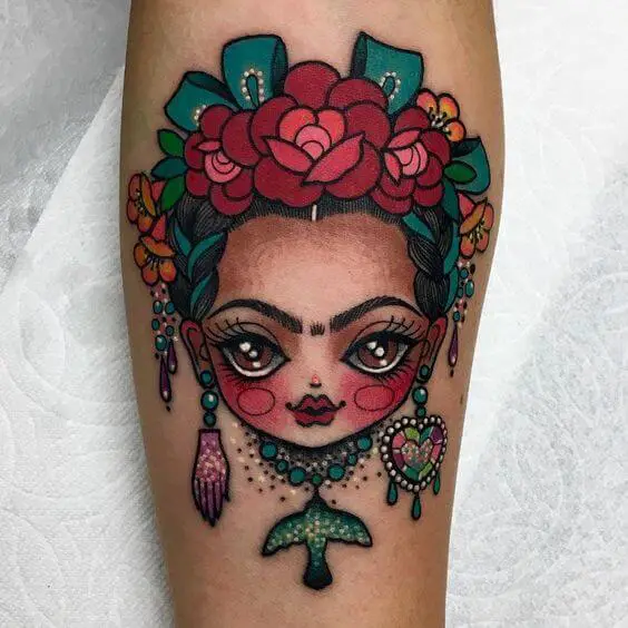 Traditional Frida Kahlo Tattoo 7 80+ Famous Frida Kahlo Tattoo Designs (Inspirational, Meaningful And Meaningless)