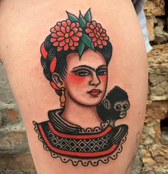 Traditional Frida Kahlo Tattoo 9 80+ Famous Frida Kahlo Tattoo Designs (Inspirational, Meaningful And Meaningless)