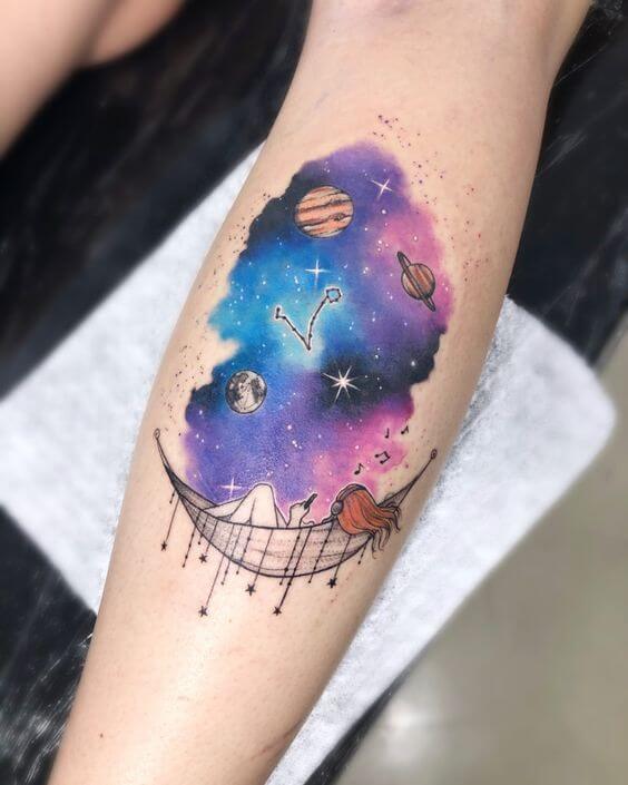Watercolor Space Tattoo 4 50+ Space Tattoo Design Ideas (For Men & Women): Meaning And Meaning Of The Tattoo