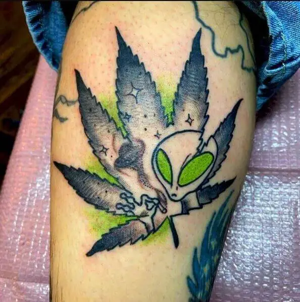 Alien Weed Tattoo 2 100+ Amazing Weed Tattoo Ideas That Will Get You High