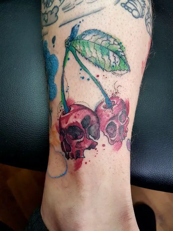 Cherry Skull Tattoo 2 61 Awesome Skull Tattoo Designs for Men and Women in 2022