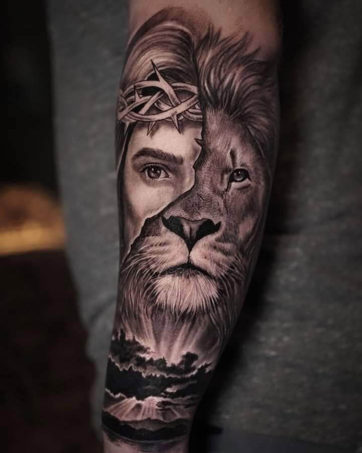 Half Lion Half Jesus Tattoo 6 26 Beautiful Jesus Tattoo Ideas for Men in 2022