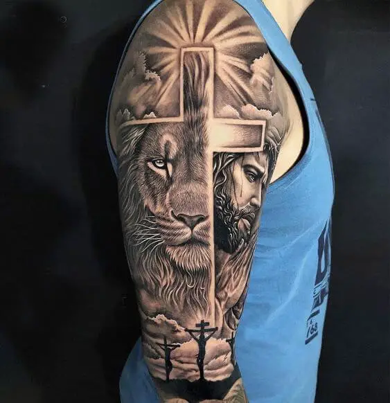 Half Lion Half Jesus Tattoo 26 Beautiful Jesus Tattoo Ideas for Men in 2022