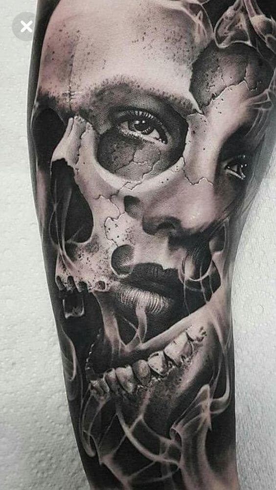 Half Skull Half Face Tattoo 2 61 Awesome Skull Tattoo Designs for Men and Women in 2022