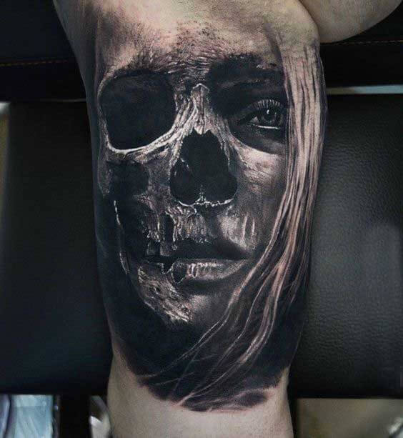 Half Skull Half Face Tattoo 61 Awesome Skull Tattoo Designs for Men and Women in 2022