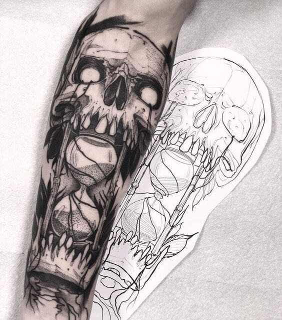 Hourglass Skull Tattoo 61 Awesome Skull Tattoo Designs for Men and Women in 2022