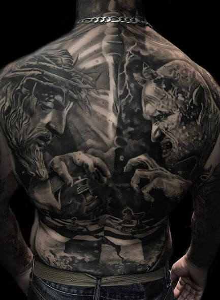 Jesus And Devil Tattoo 2 26 Beautiful Jesus Tattoo Ideas for Men in 2022