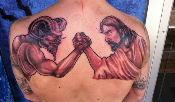 Jesus And Devil Tattoo 3 26 Beautiful Jesus Tattoo Ideas for Men in 2022