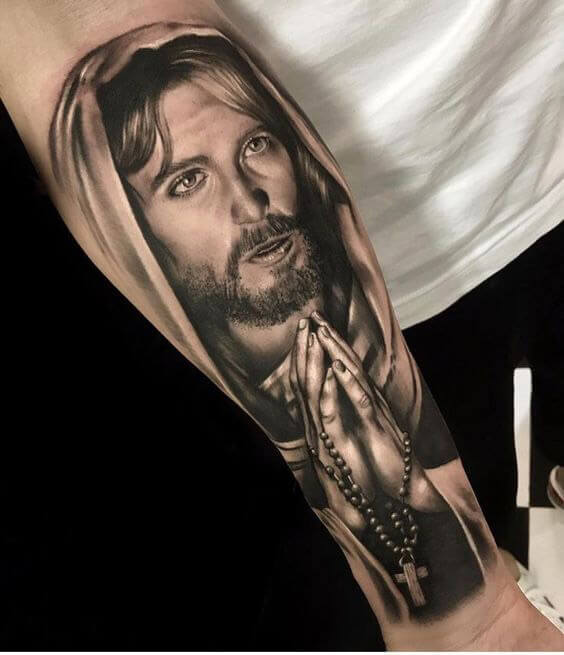 Jesus Praying Tattoo 2 26 Beautiful Jesus Tattoo Ideas for Men in 2022