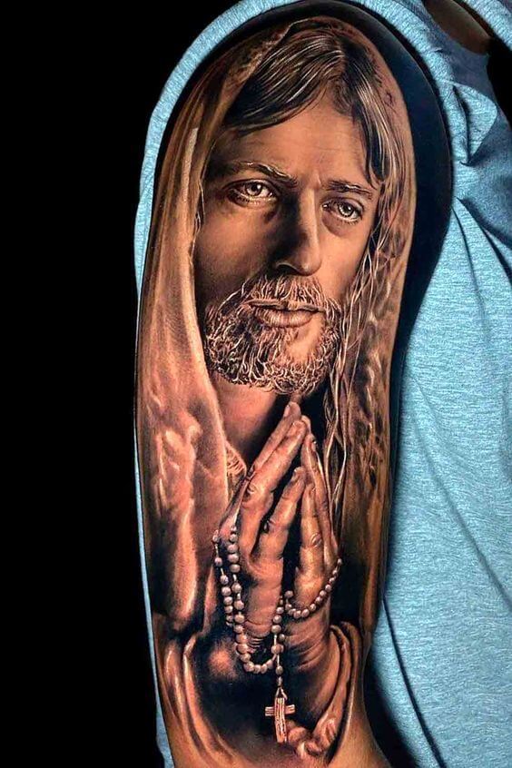 Jesus Praying Tattoo 26 Beautiful Jesus Tattoo Ideas for Men in 2022