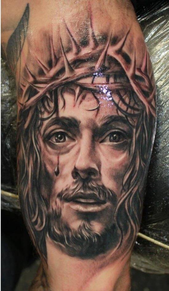 Jesus With Crown Of Thorns Tattoo 2 26 Beautiful Jesus Tattoo Ideas for Men in 2022