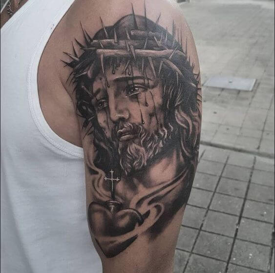 Jesus With Crown Of Thorns Tattoo 3 26 Beautiful Jesus Tattoo Ideas for Men in 2022