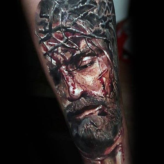Jesus With Crown Of Thorns Tattoo 26 Beautiful Jesus Tattoo Ideas for Men in 2022