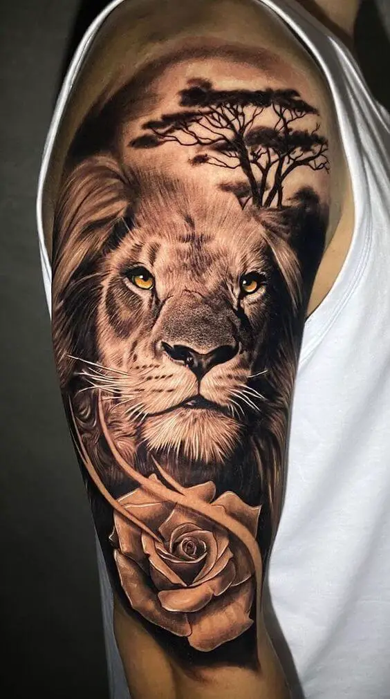 Lion Rose Tattoo 1 33 Unique Lion Tattoo Designs for Men and Women in 2022