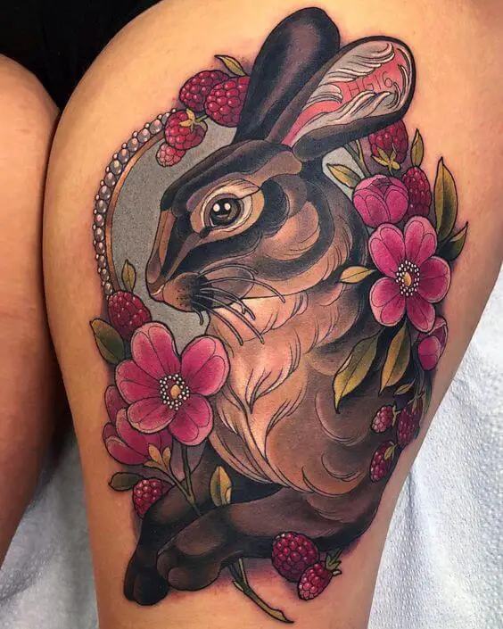 Rabbit Tattoo on Thigh 2 Rabbit Tattoo: 50 Best Rabbit Tattoo Designs to Choose From (Men And Women)