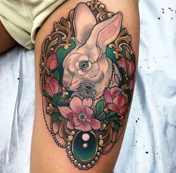 Rabbit Tattoo on Thigh 3 Rabbit Tattoo: 50 Best Rabbit Tattoo Designs to Choose From (Men And Women)