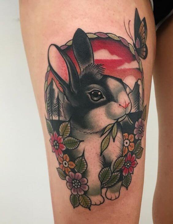 Rabbit Tattoo on Thigh 4 Rabbit Tattoo: 50 Best Rabbit Tattoo Designs to Choose From (Men And Women)