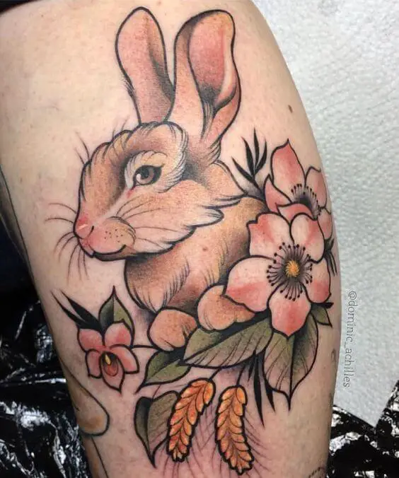 Rabbit With Flowers Tattoo 3 Rabbit Tattoo: 50 Best Rabbit Tattoo Designs to Choose From (Men And Women)