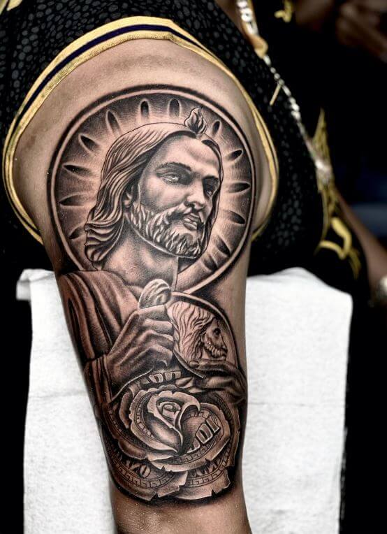 San Judas Tattoo Money Rose 2 Top 12 Awesome San Judas Tattoo Ideas in 2022