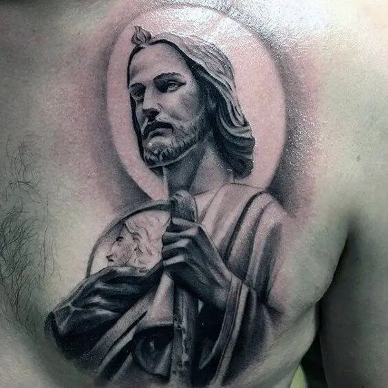 San Judas Tattoo on Chest 2 Top 12 Awesome San Judas Tattoo Ideas in 2022