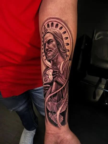 San Judas Tattoo on Forearm 3 Top 12 Awesome San Judas Tattoo Ideas in 2022