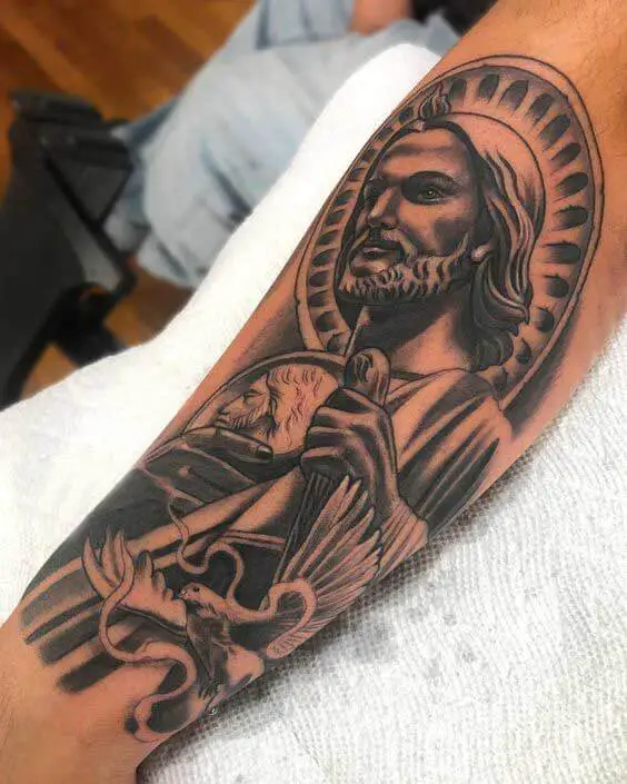 San Judas Tattoo on Forearm 4 Top 12 Awesome San Judas Tattoo Ideas in 2022