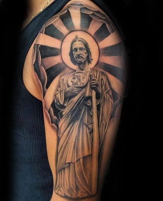 San Judas Tattoo on Sleeve Top 12 Awesome San Judas Tattoo Ideas in 2022