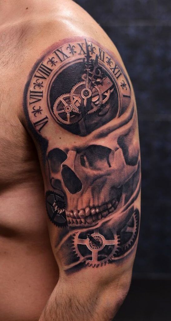 Skull Clock Tattoo 4 61 Awesome Skull Tattoo Designs for Men and Women in 2022