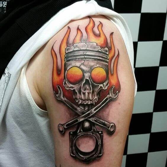 Skull Piston Tattoo 5 Piston Tattoo: Everything You Need To Know (30+ Cool Design Ideas)