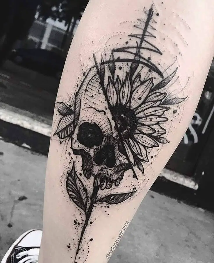 Sunflower Skull Tattoo 2 61 Awesome Skull Tattoo Designs for Men and Women in 2022