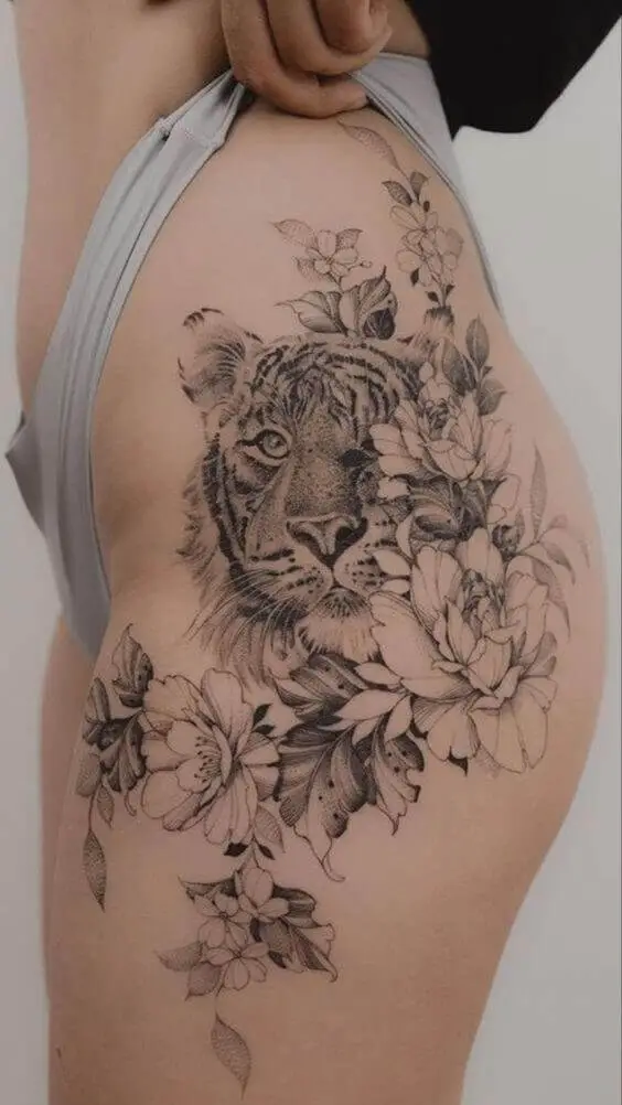 Tiger Flower Tattoo 5 36+ Tiger Tattoo Designs for Men and Women in 2022