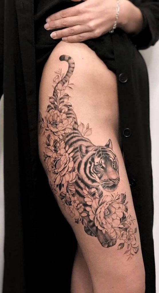 Tiger Flower Tattoo 6 36+ Tiger Tattoo Designs for Men and Women in 2022