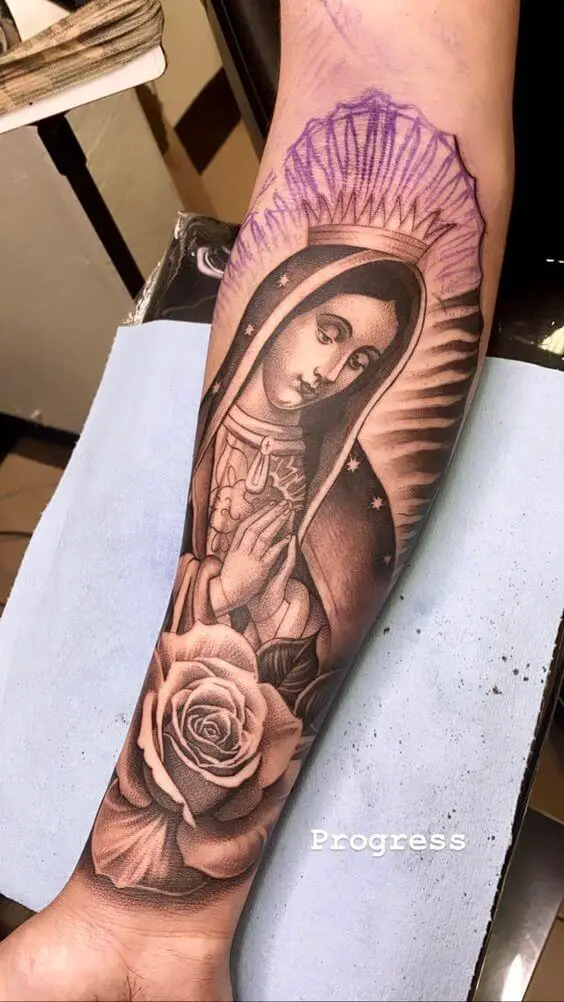 Virgin Mary Tattoo With Roses Top 35 Gorgeous Rose Tattoo Design Ideas in 2022