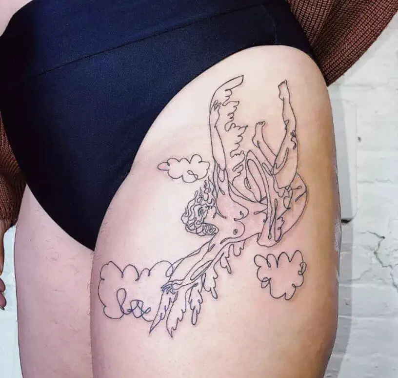 Black Outline Thigh Tattoos 2 26+ Best Thigh Tattoos for Women in 2023