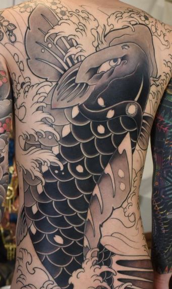 Black and Grey Koi Fish Tattoo Koi Fish Tattoo Designs – Ideas and Inspiration from Real Japan Tattoo Artists