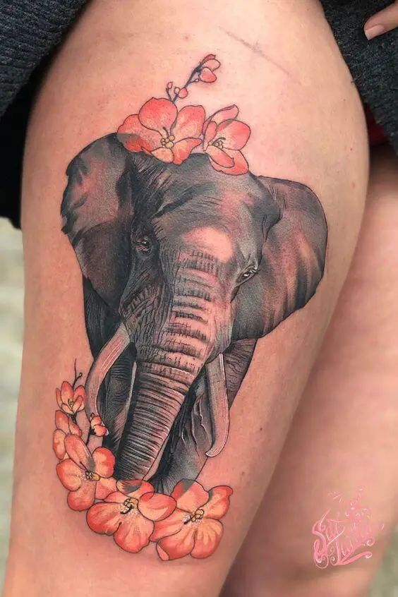 Elephant Thigh Tattoos 2 26+ Best Thigh Tattoos for Women in 2023